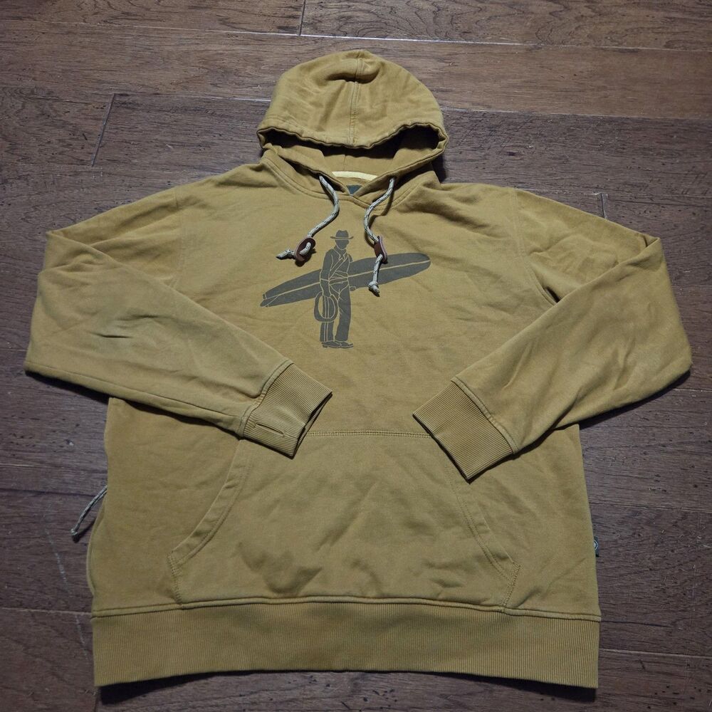 Howler Bros Hoodie Mens Large Yellow Surf Cowboy Graphic Pullover Stash Pocket